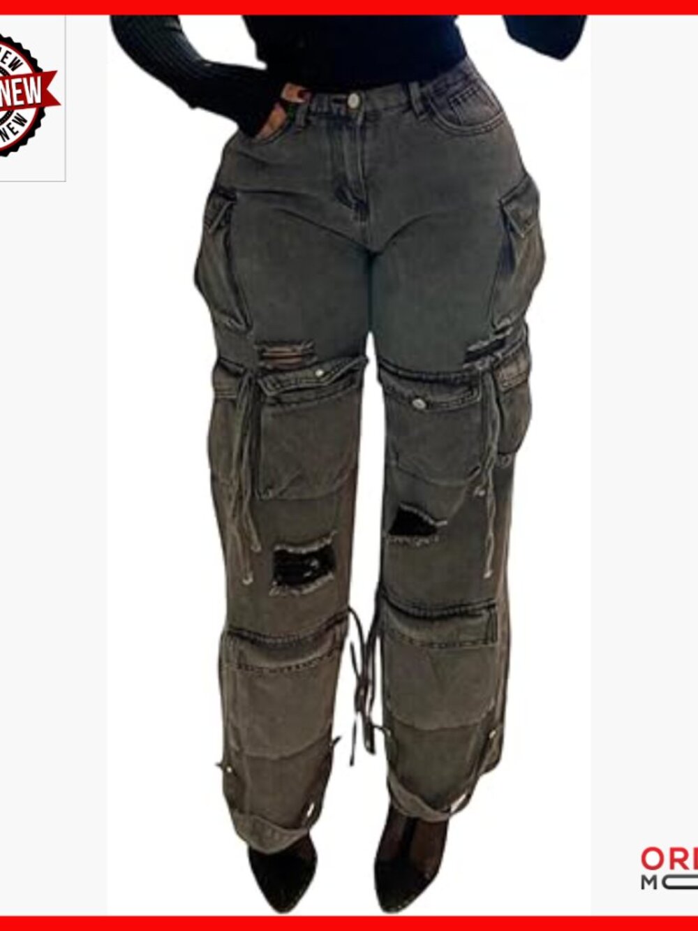High Waisted Distressed Wide Leg Cargo Jeans with Pockets Y2K Street Style